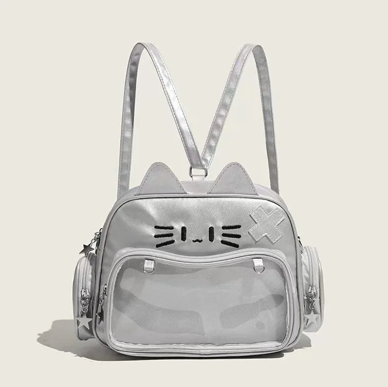 Women's Fashion Backpacks Y2K Korean Japan Kawaii Cat Ita Bag PU Cute Girls Transparent Pocket Aesthetic Shoulder Crossbody Bags