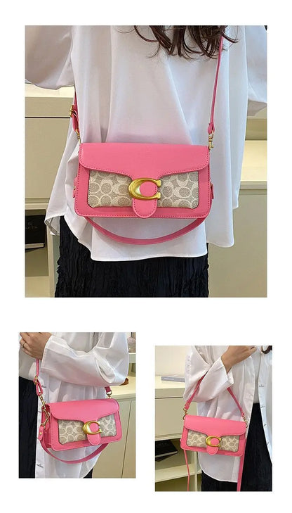 Luxury C Buckle Tabby Shoulder Bag Women Vintage Print Leather Underarm Bag 2 Removable Straps Crossbody Small Square Handbag La