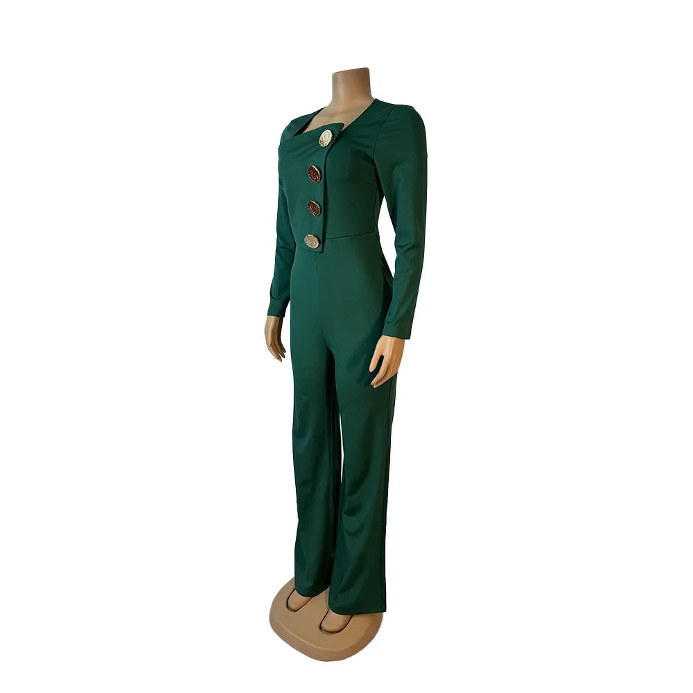 CM.YAYA Elegant Button Long Sleeve Irregular Girl Jumpsuits 2025 Spring Women's Overalls Outfits Night Club Streetwear One Piece