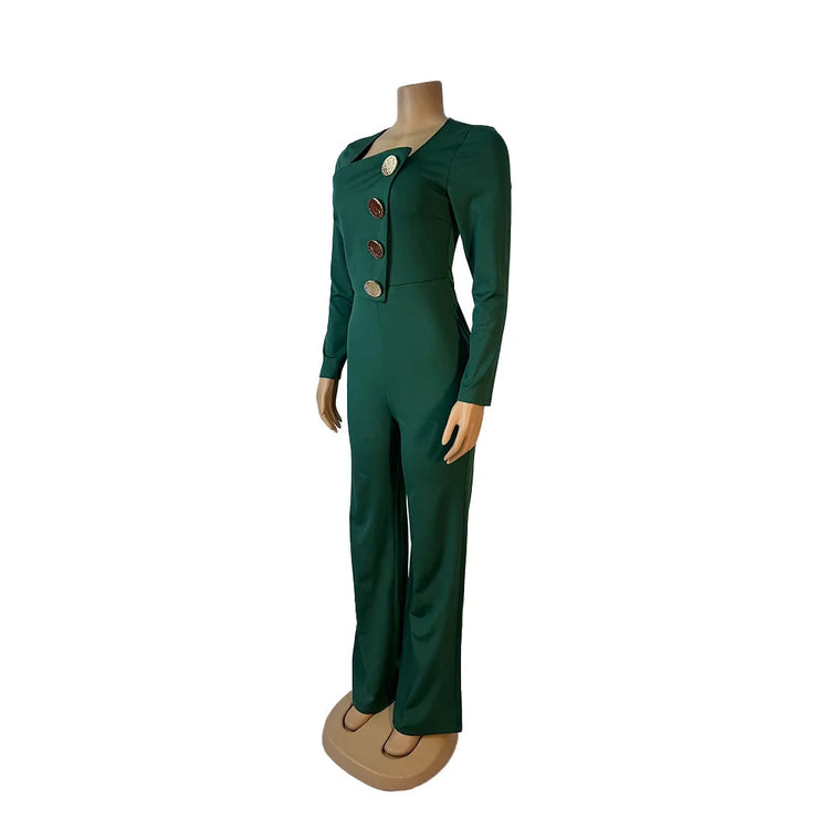 CM.YAYA Elegant Button Long Sleeve Irregular Girl Jumpsuits 2025 Spring Women's Overalls Outfits Night Club Streetwear One Piece