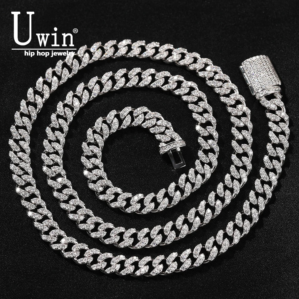 Uwin S925 Moissanite 6mm Cuban Chain Miami Sterling Silver Necklace for Women Bracelets Diamond Tester High Quality Fine Jewelry