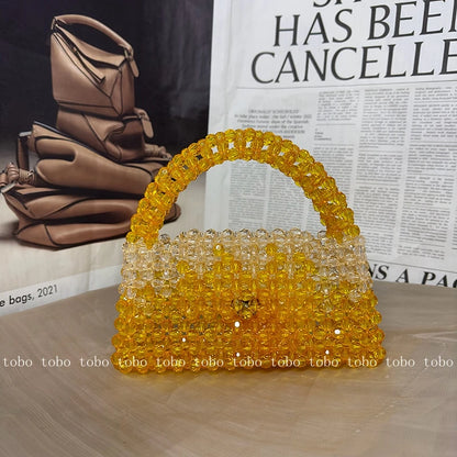Gradient Blue Beaded Own Design Tote Bags for Women Customized Color Fashion Handbags for 2022 Chain Handle Clutch Evening Bag