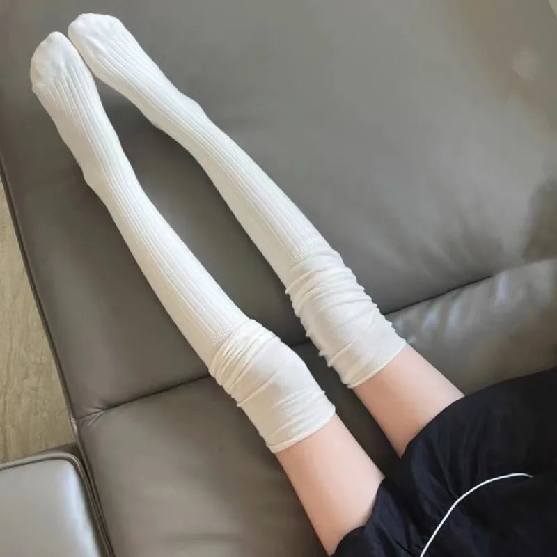 1pair Boot Socks Autumn/Winter Solid Color Thigh High Lace Cute Lolita Warm Stockings Sexy Black White Long Leg Socks for Women