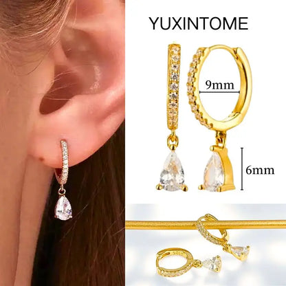 White Color Zircon Hoop Earrings 925 Sterling Silver Needle Cross/Star/Flower/Water Drop Pendant Gold Earrings Luxury Jewelry