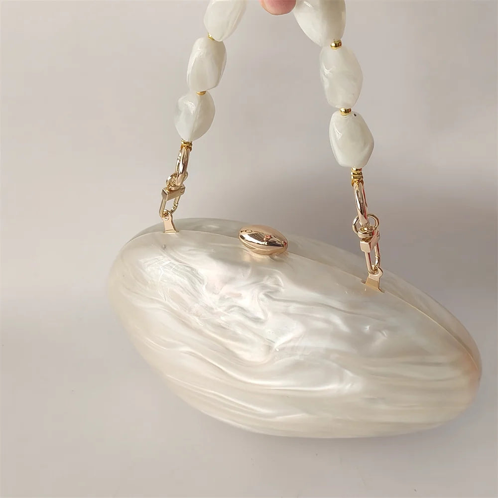 Oval Marble Beige Shell Acrylic Luxury Elegant Lady Evening Bag Cute Handbag Wedding Lady Girl Female Mini Purse