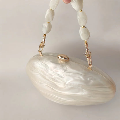 Oval Marble Beige Shell Acrylic Luxury Elegant Lady Evening Bag Cute Handbag Wedding Lady Girl Female Mini Purse