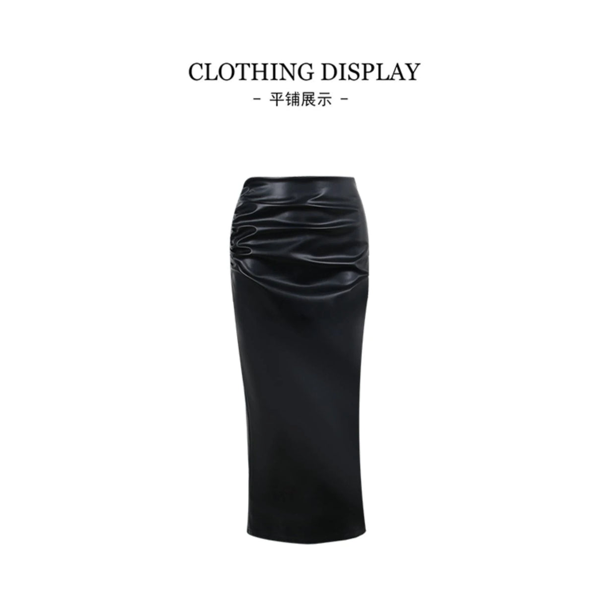 Lautaro-Women's Soft Stretchy PU Leather Ruched Pencil Skirt, High Waist Office Wear, Black, Luxury, Elegant, 2024