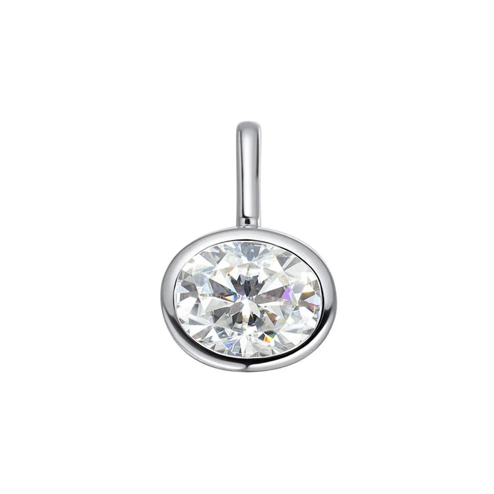 2-4carat East West Oval Cut Moissanite Pendant Necklace For Women 925 Silver Bezel Set Solitaire Diamond Ball Neckchain With GRA
