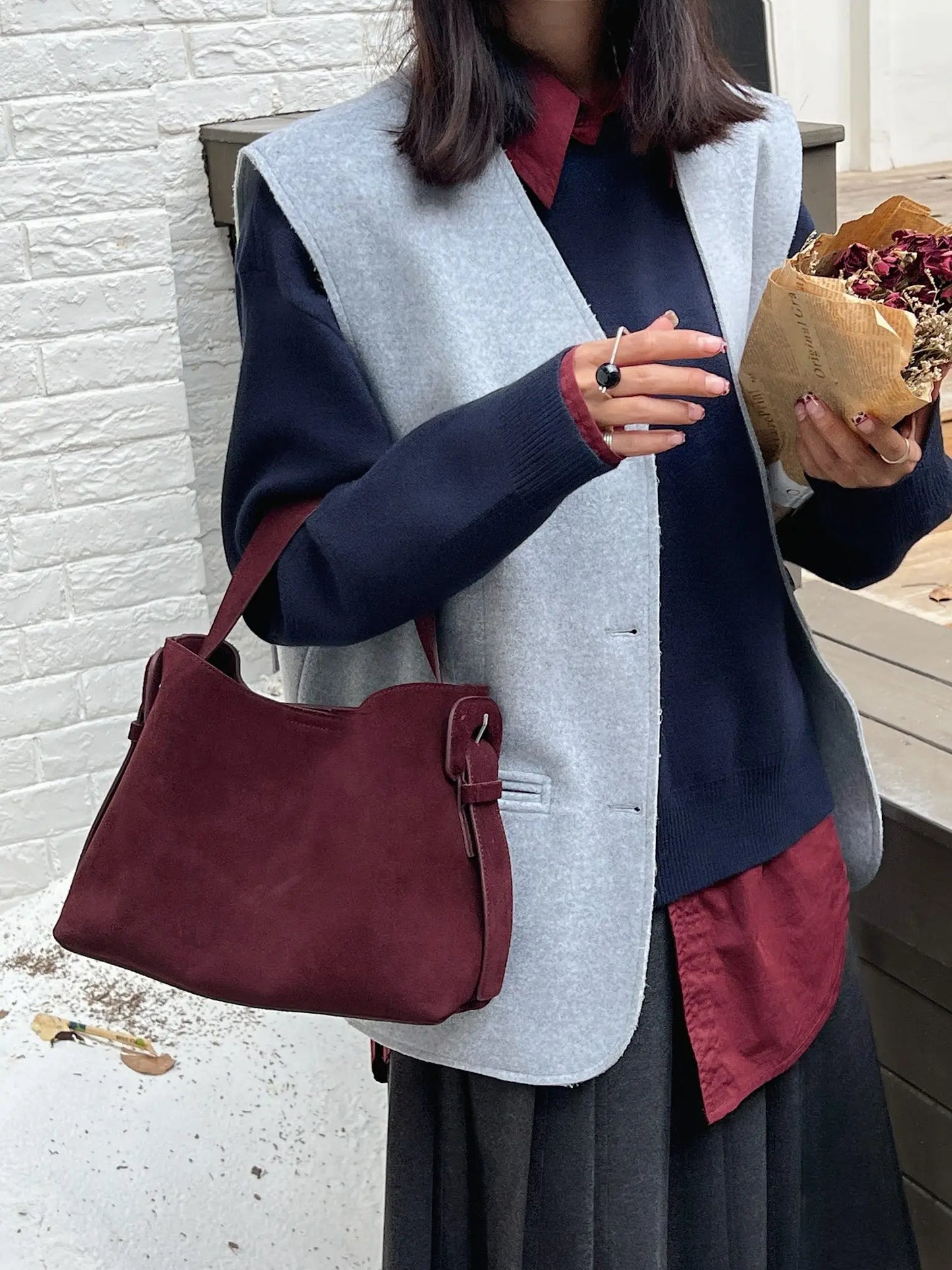Suede Cowhide fashion ladeis shoulder cross brown bags luxury designer women coffe handbags angola red