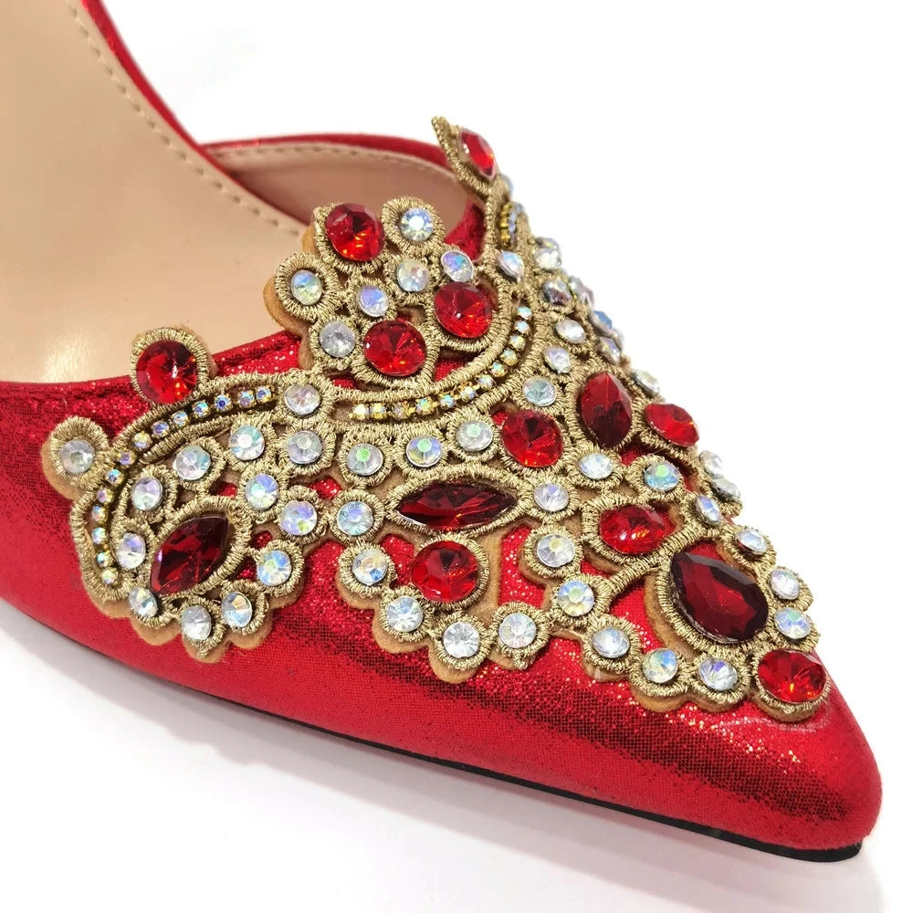 Exquisite 2024 Elegant Woman High Heels Peep Toe Shandals with Rhinestone Italian Design Shoes and Bags Set for Party