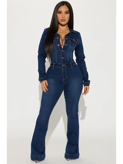 Streetwear Jeans Jumpsuits Autumn Clothes Women 2024 Full Sleeve Flare Pants Denim  Rompers Playsuits One Pieces Overalls Outfit