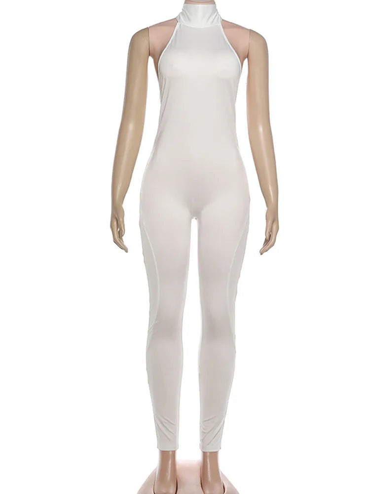 Kliou Sexy Backless Jumpsuits Woman Bandage Halter Turtleneck Sleeveless Skinny Peach Hip Hot Girls High Street Fashion Overalls