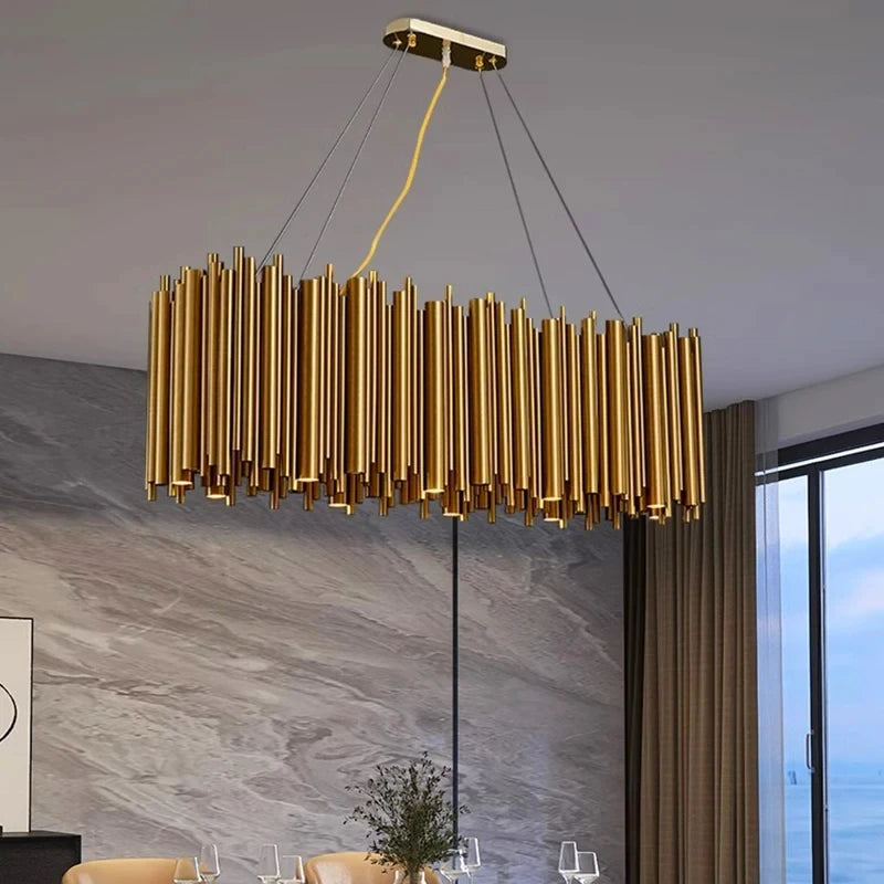 Living room chandelier Villa duplex modern simple stainless steel creative chandelier interior lighting LED lights gold