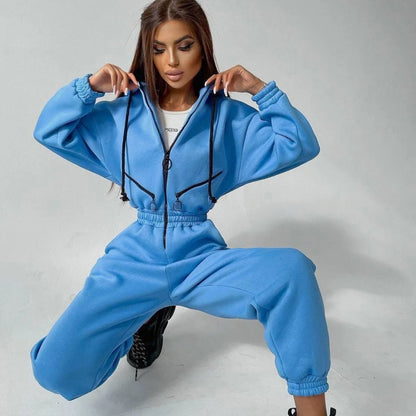 Female Hoodies Jumpsuits One Piece Outfit Warm Fleece Sport Long Sleeve Jumpsuit Women Sportswear Playsuit Zipper Overalls 2024
