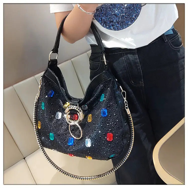 Luxury Genuine Leather Portable Women's Bag Leisure Large Capacity Diamond Tote Bag Shoulder Crossbody Bucket Bags Fashion 2026