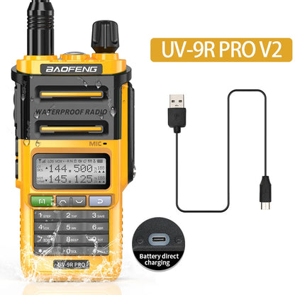 Baofeng UV 9R Pro V2 IP68 Waterproof Walkie Talkie Tri-Power Type-C Charger Dual Band Transceiver Ham Two Way Radio Marine Radio