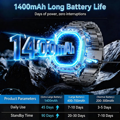 2026 New Military outdoor 1400mAh Battery SmartWatch Men Waterproof Call 2.01" HD AMOLED Sports Heart rate Flashlight Smart Band