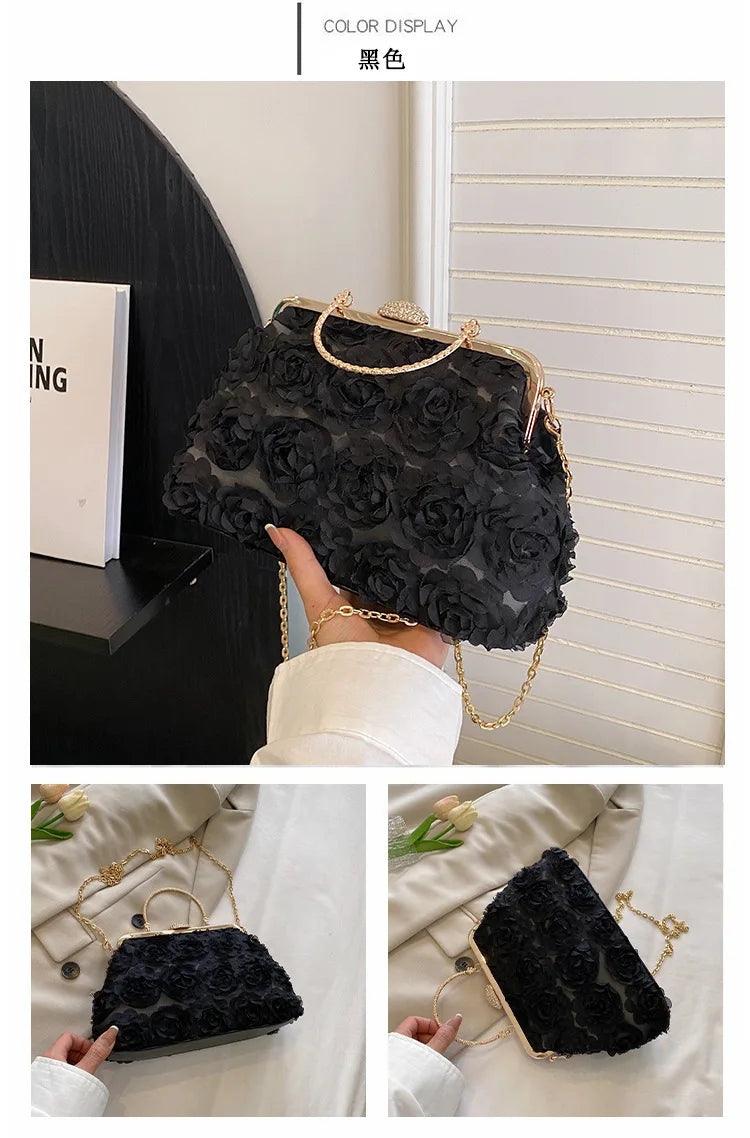 Luxury Satin Floral Bride Party Evening Clutch Bag Women Wedding Purses and Handbags Small Shoulder Chain Bag Designer Bag