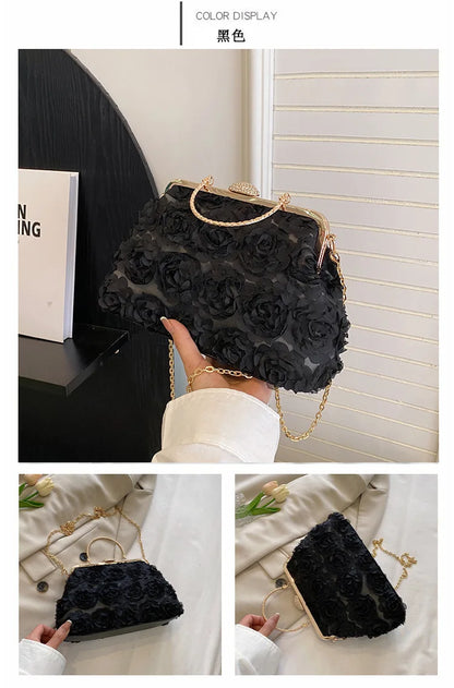 Luxury Satin Floral Bride Party Evening Clutch Bag Women Wedding Purses and Handbags Small Shoulder Chain Bag Designer Bag