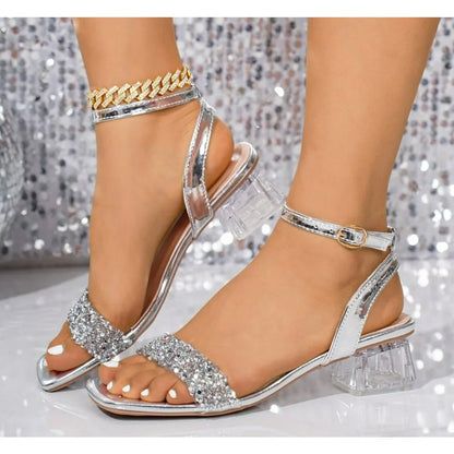2026 New Luxury French-Inspired Elegant Fairy-Style High-Heel Sandals Square-Toe Rhinestone Evening Shoes Zapatos De Mujer