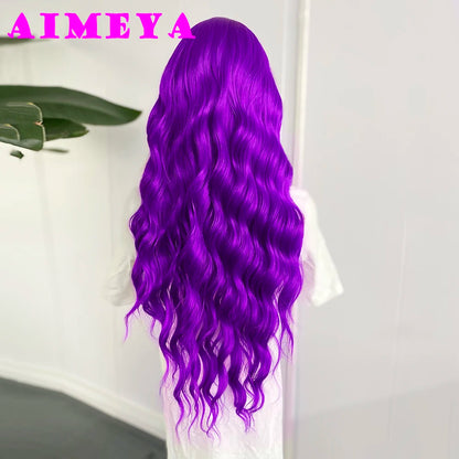AIMEYA  Red Long Wig Natural Hairline Loose Wave Lace Front Wig for Women Daily Use Heat Resistant Synthetic Hair Blue Purple