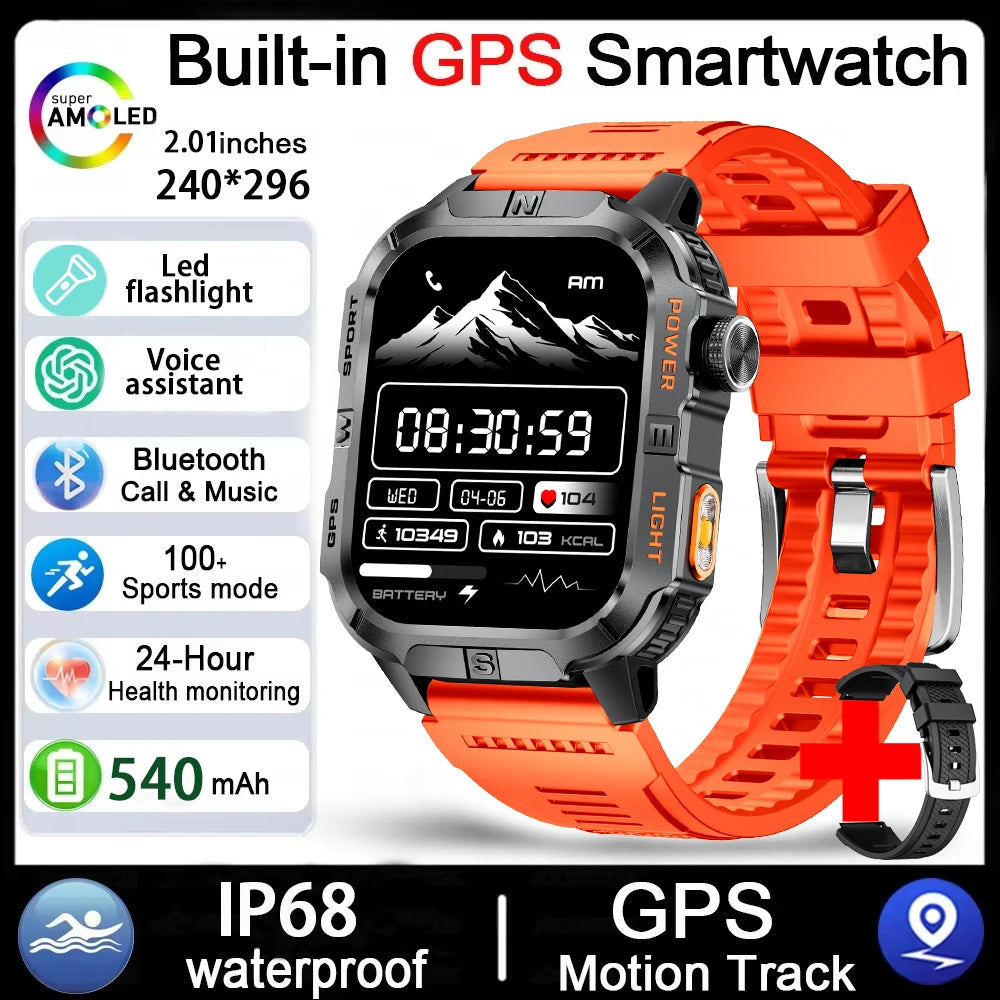 2026 New Outdoor Military Men's Smartwatch Is Equipped With GPS LED Lighting, A Compass, Wireless Communication, IP68 Waterproof