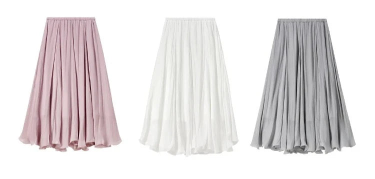SENTUBILA Women's Summer Skirt 2026 Elegant Elastic Waist Sheen Flowy A Line Long Skirt for Woman Ladies Clothes 162QG4909