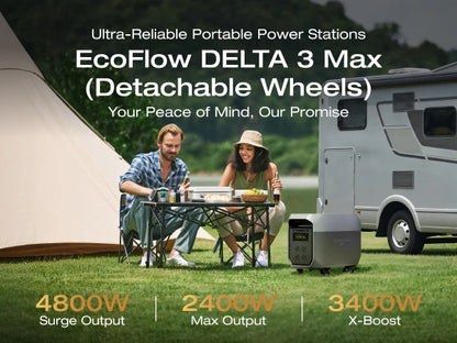 ECOFLOW Portable Power Station DELTA 3 MAX with Detachable Wheels, 3400W X-Boost Output, Ultra-Fast 0-80% Charging in 1.13 Hr, H