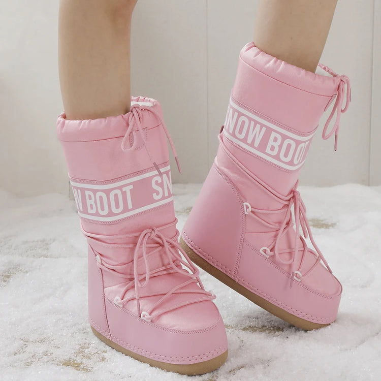 2026 New Women High‑Tubed Moon Boots Space Snow Boots Round‑Toe Lightweight Thick‑Sole Warm Insulated Skiing Winter Outdoor Cott