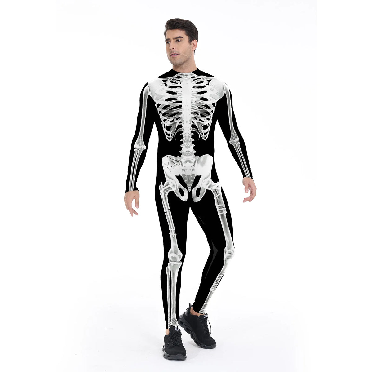[You're My Secret] Halloween Cosplay Skeleton Zombie Scary Bodysuit 3D Digital Human Skull Printed Zentai Suits Couple Jumpsuits