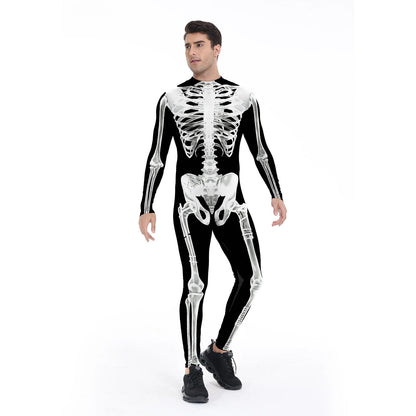 [You're My Secret] Halloween Cosplay Skeleton Zombie Scary Bodysuit 3D Digital Human Skull Printed Zentai Suits Couple Jumpsuits