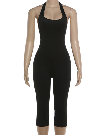 Cutenew Classic Fashion Rompers Women Backless Sexy Halter Low-Neck Sleeveless Stretch Simple Trend Midnight Club Streetwear