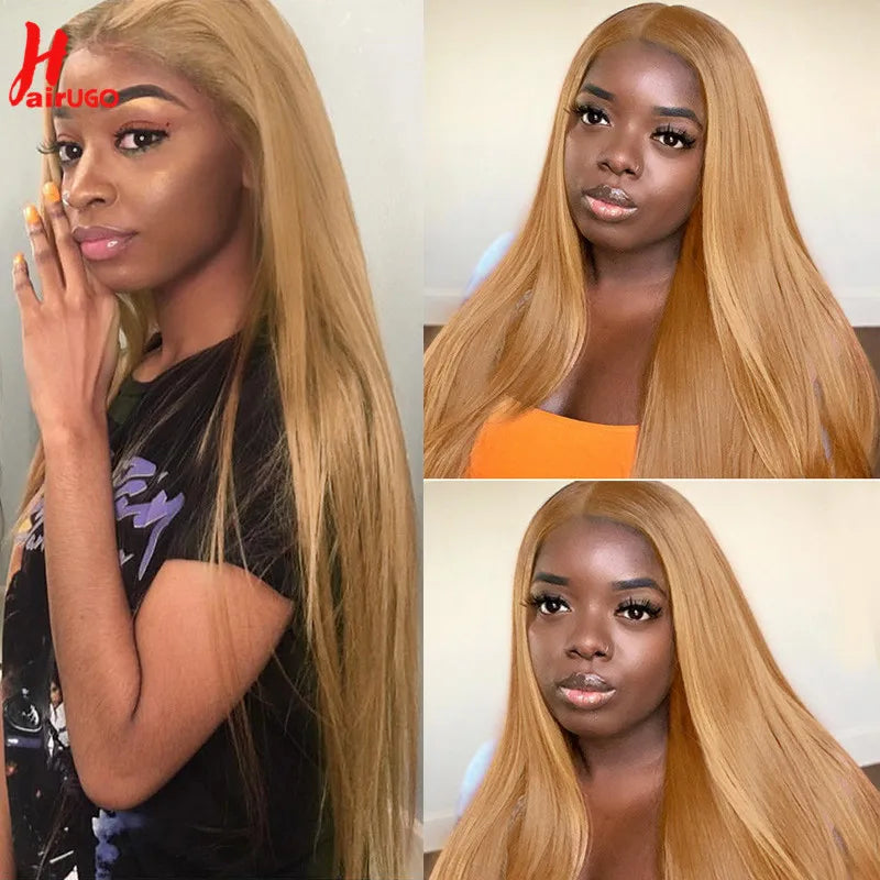 #27 Honey Blonde 13x4 Lace Front Wigs Human Hair Straight 4x4 Lace Closure Wigs Remy Straight Human Hair Wigs For Women HairUGo