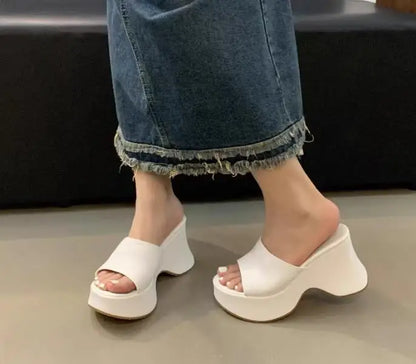 Summer Women's Slippers Fashion Platform Sandals Luxury Leather Casual Slippers High-heele Slippers for Women Open Toe Sandalias