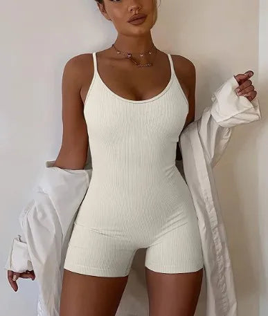 Women Summer New Sexy Suspender Tight Jumpsuits Solid Color Sleeveless Seamless Bodycon High Waisted Female Sporty Wear Clothing