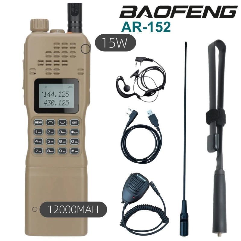 Baofeng AR-152 Dual Band VHF/UHF 136-174/400-520MHz Tactical Ham Radio AN/PRC-152 12000mAh Walkie Talkie