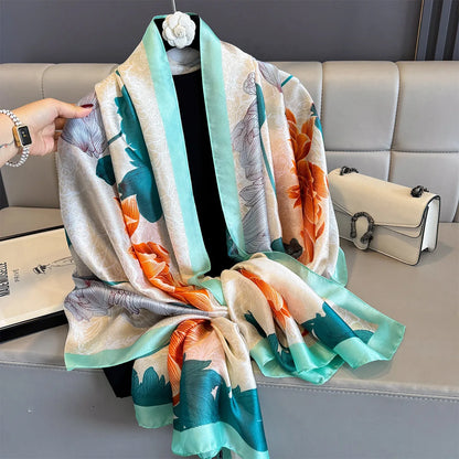 180*90cm Large Silk Satin Scarf Women Fashion Printed Scarf Spring And Summer Styles New Shawl Wrap Female Hand 2025 NEW