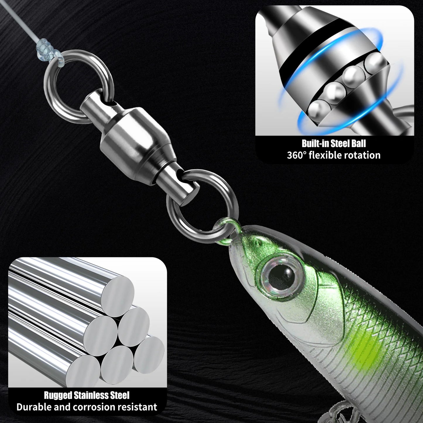 FishTrip Ball Bearing Swivels 10-100pcs Fishing Swivel Solid Welding Ring Stainless Steel Heavy Duty Saltwater Swivel Catfish