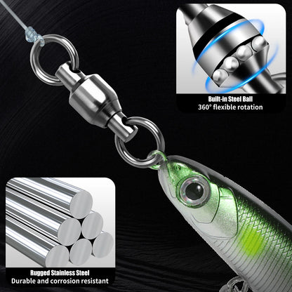 FishTrip Ball Bearing Swivels 10-100pcs Fishing Swivel Solid Welding Ring Stainless Steel Heavy Duty Saltwater Swivel Catfish