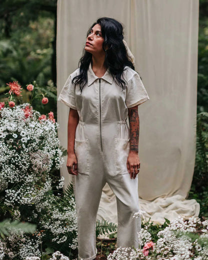 Summer Pocket Zipper Jumpsuit Women Fashion Pure Color Short Sleeve Jumpsuits For Women 2025 Casual One Piece Sets White