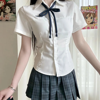 Japanese Academy Style Milk White Basic Versatile JK School Uniform Shirt, Women Summer Student Top for Campus Daily Casual Wear