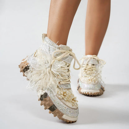 Womens Luxury High-top Sneakers Fashion Designer Rhinestone Ladies Shoes Outdoor Platform Female Anti Slip Sports Running Shoes
