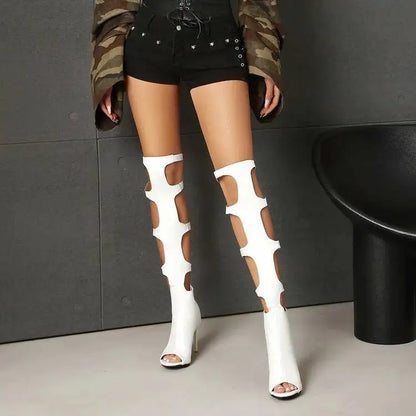 2026 Summer Cool Boots Stiletto High-heele Stage Over The Knee Boots Peep Toe Shoes