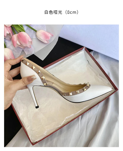 Luxury Brand Women's Shoes Woman Sandals Summer Rivets High Heels Side Empty Female Leather Fashion Prom Ladies Shoes Women 2026