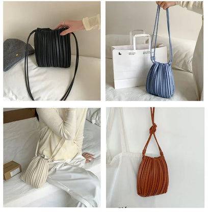 PU Leather Small Square Crossbody Bags for Women 2026 New Fashion Pleated Versatile Phone Shoulder Bag Korean Luxury Handbags