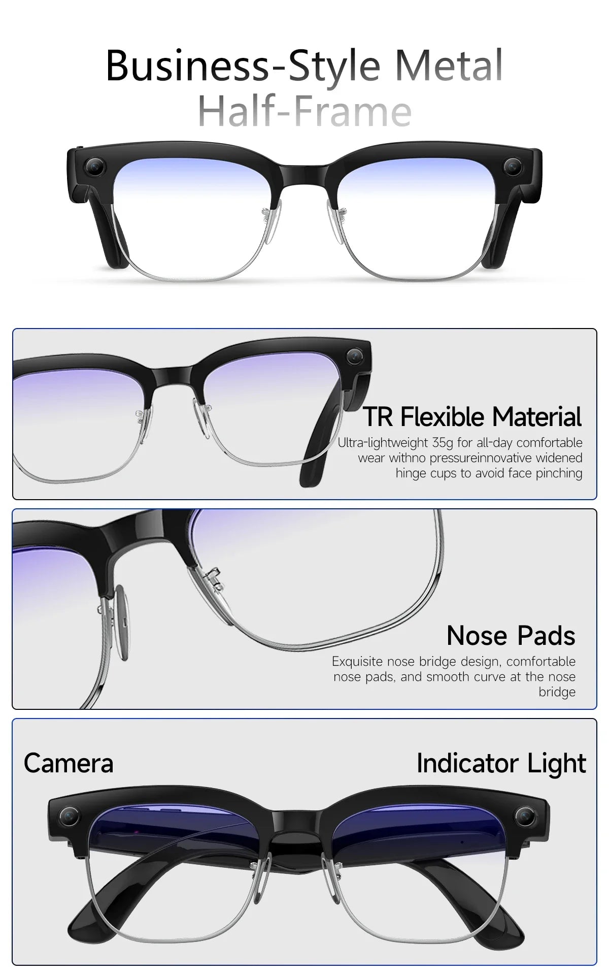 2026 New Smart AI Glasses AI Intelligent Translation 4K Ultra HD 8MP HD Camera AI Voice Wake-up Photo Recording AI Smart Glasses