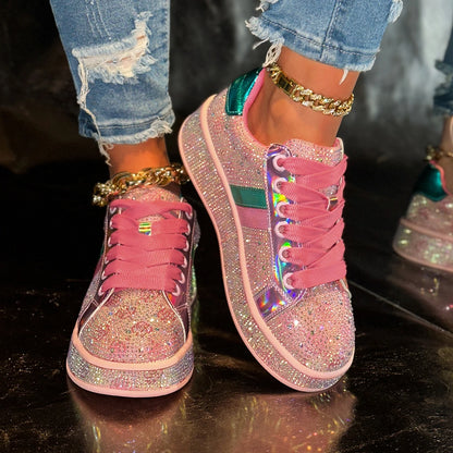Women's Designer Shoes Women's Luxury Platform Sneakers Crystal Water Diamond Fashion Lace Up Casual Shoes Zapatillas De Deporte