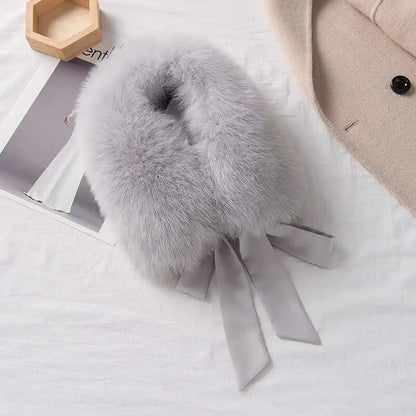 Winter Warm Fox Fur Collar Female Real Fur Collar Fashion Fluffy Clothing Accessories Collar Women Luxury Fur Scarf With Ribbons