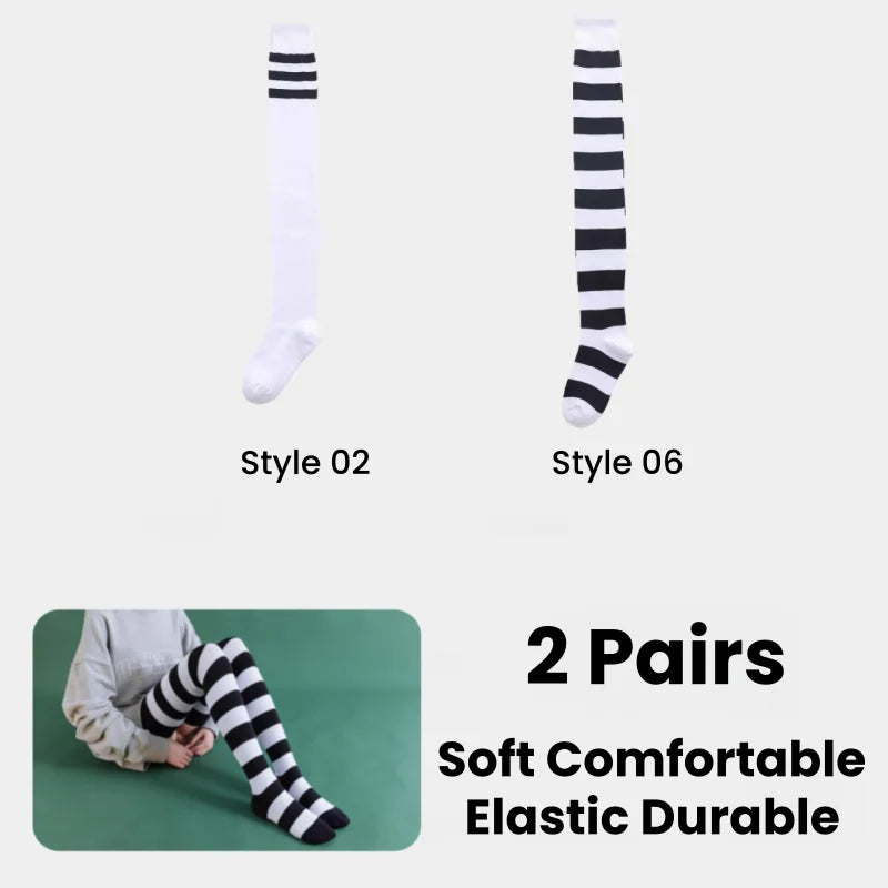 1/2 Pairs Women Over The Knee Socks Cotton Thigh High Socks Black White Blue Colorful Striped Pattern Fashion Casual Daily Wear