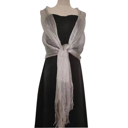 Metallic Silk Scarf Bridal Evening Gown Accessory For Women Wedding Party Prom Bridal Shawl Gold Silver Thread